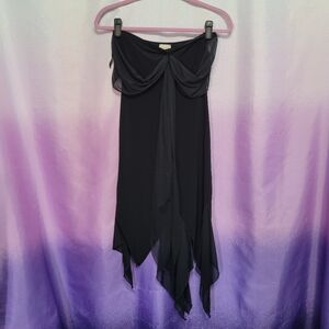 Vintage Y2K VOVO Black Tattered Hem Strapless Dress Size S
